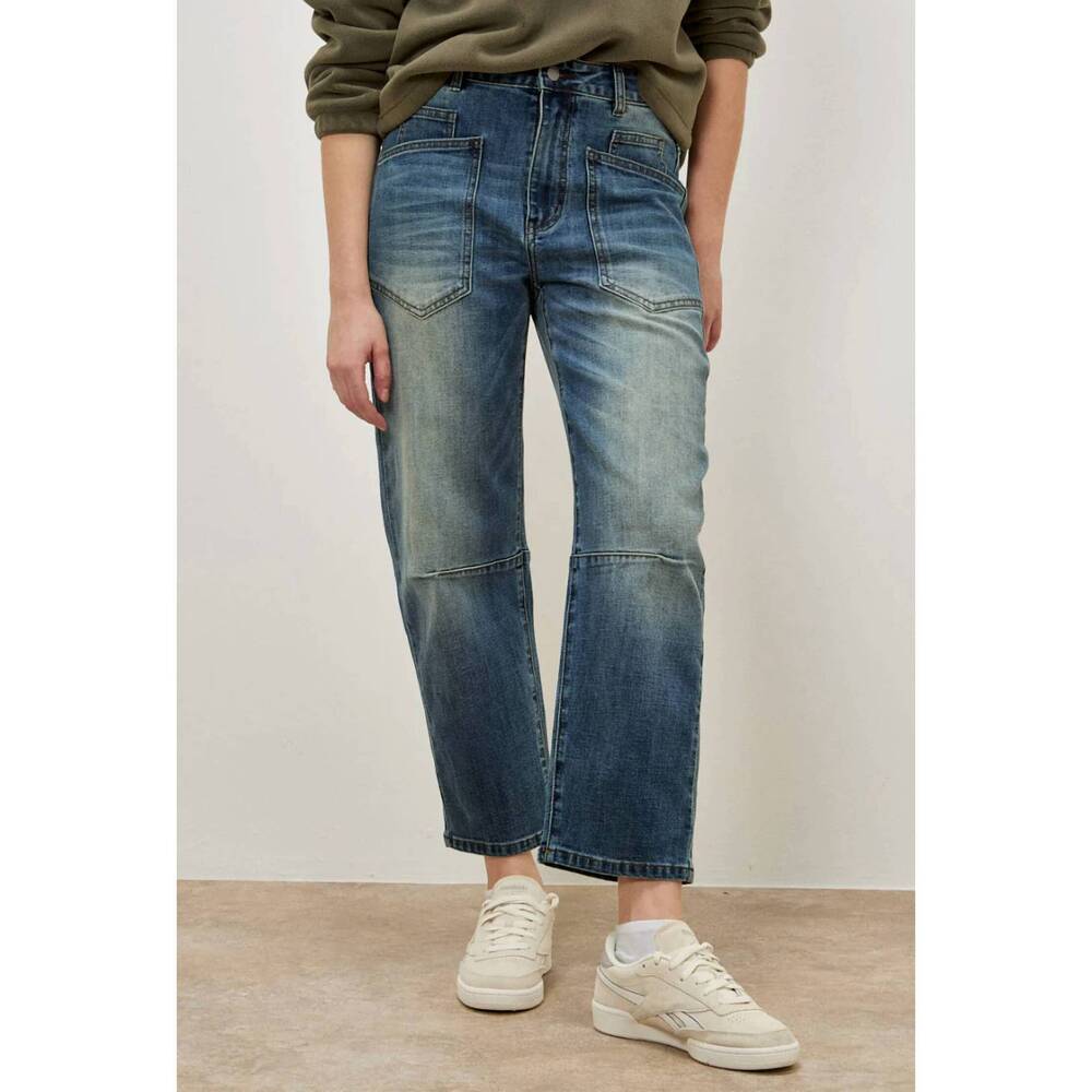 NEW APRICOT mya utility barrel jean in blue